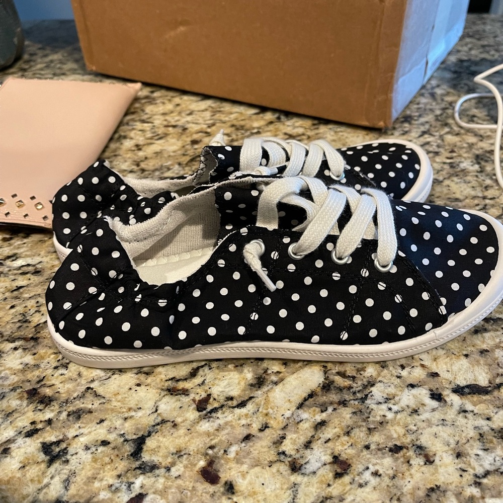 Torrid Wide Width Black and White Polka Dot Pull On Sneakers